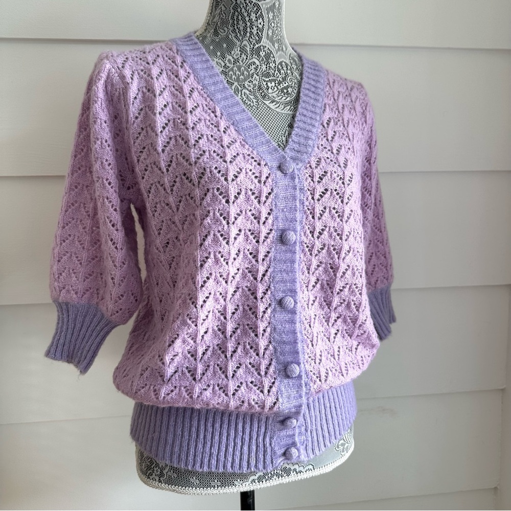 FRNCH Lilly Pointelle Cardigan in Lilac size M - Picture 3 of 9